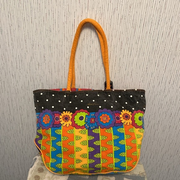 Laurel Burch Shoulder Tote Sun 'n' San Accessories Tote Floral Boho Hippie - Picture 5 of 11